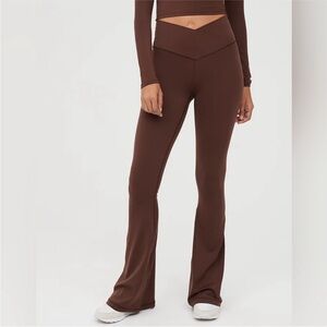 Offline Aerie Real Me Flare High Rise Crossover Legging in Chocolate Brown